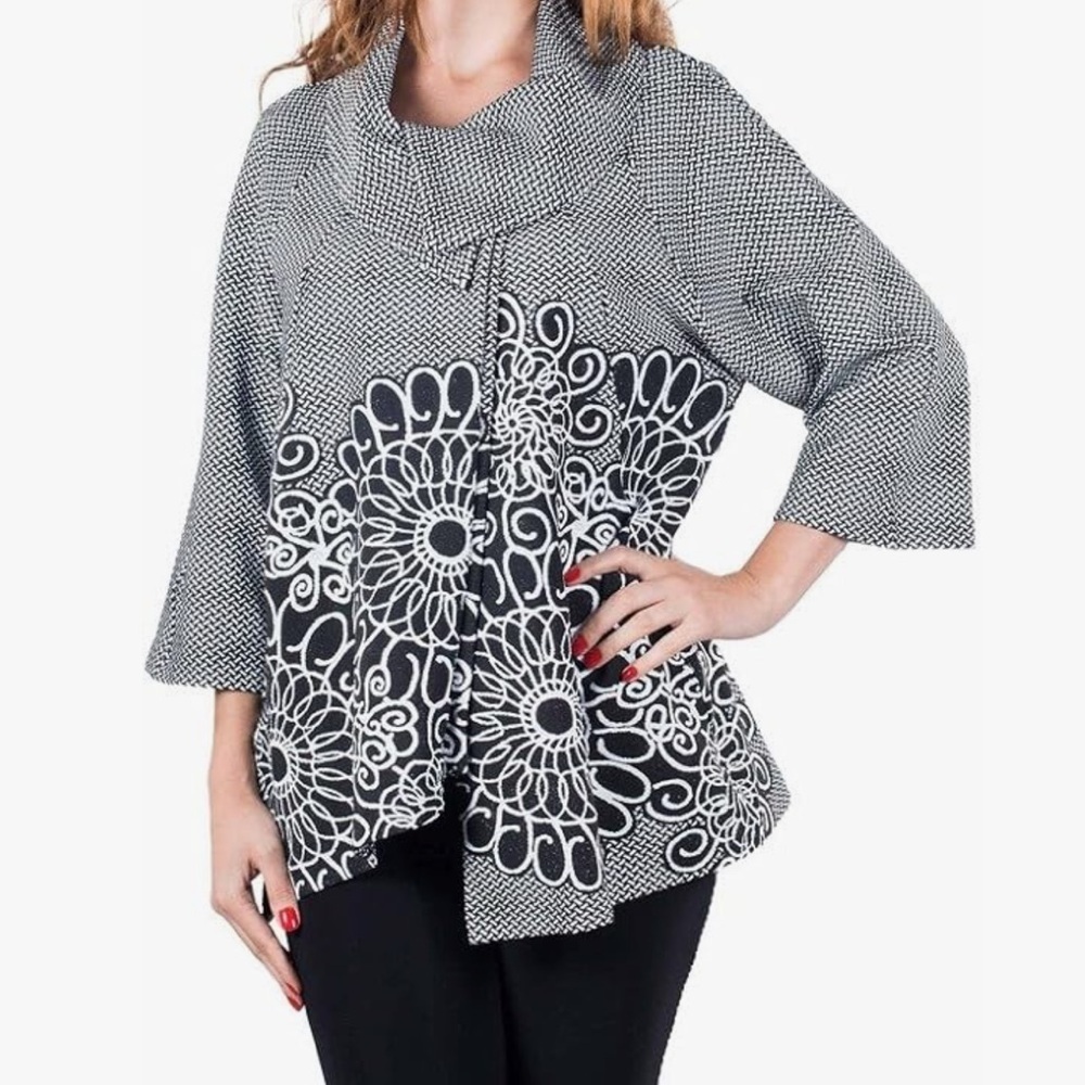 Joseph Ribkoff Black and White Floral Jacket Size US12